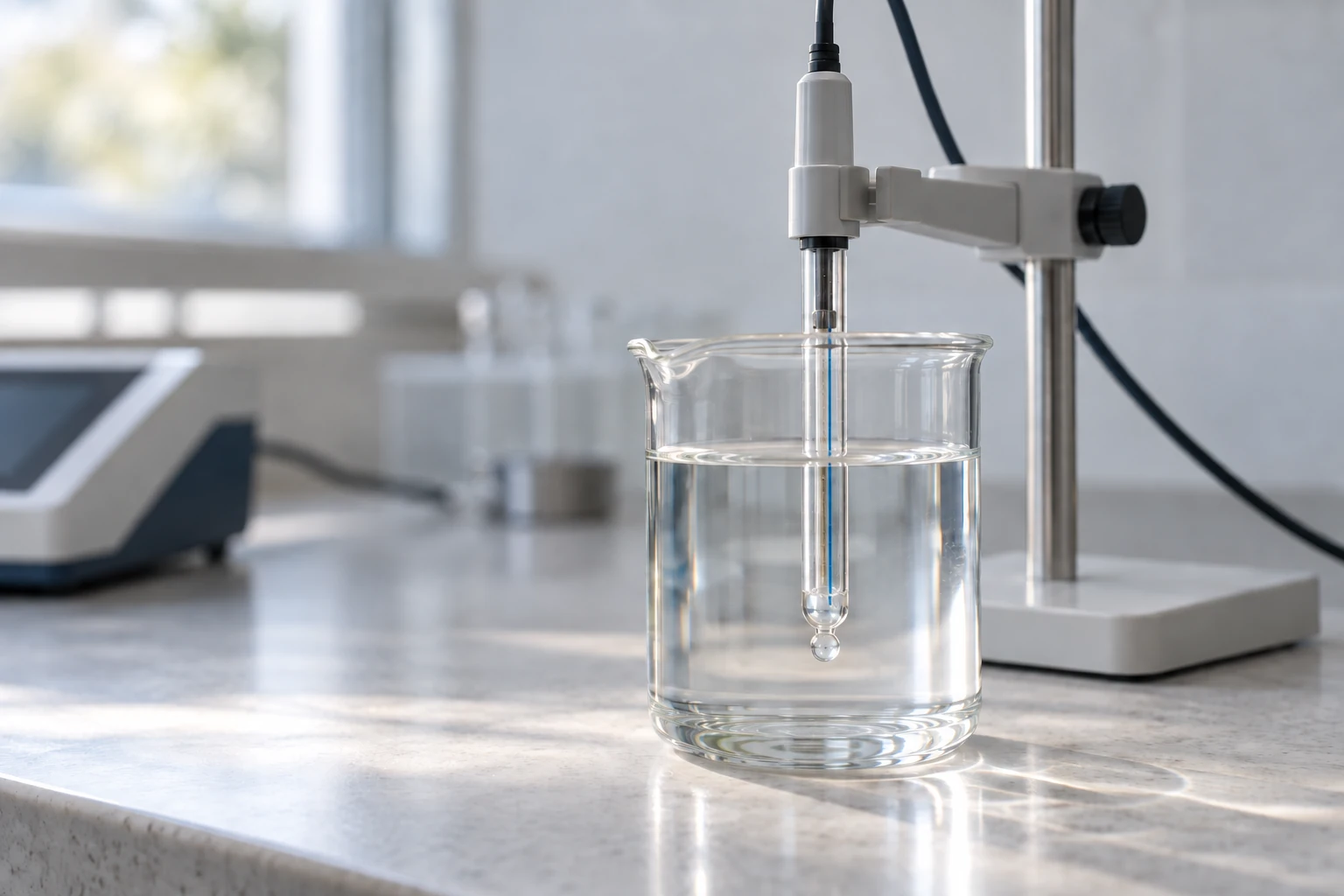 Glass electrode and water-sample measurement concept scene